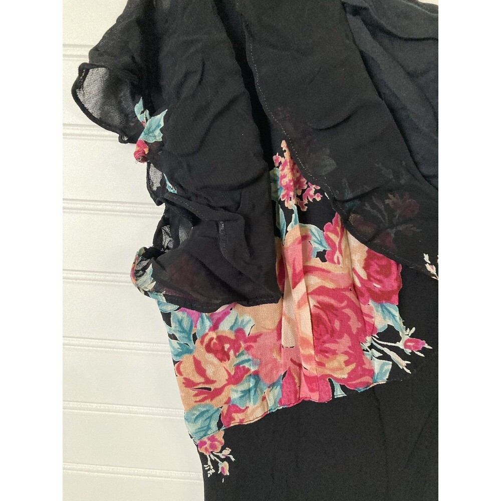 Vintage Lola P. Floral Beaded Maxi Dress XL Ruffle Bias Cut Black Romantic - Picture 4 of 13